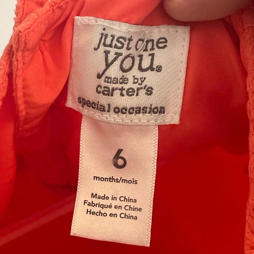Carters Baby Girl Coral Flower Embroidered Special Occasion Dress Size 6 Months